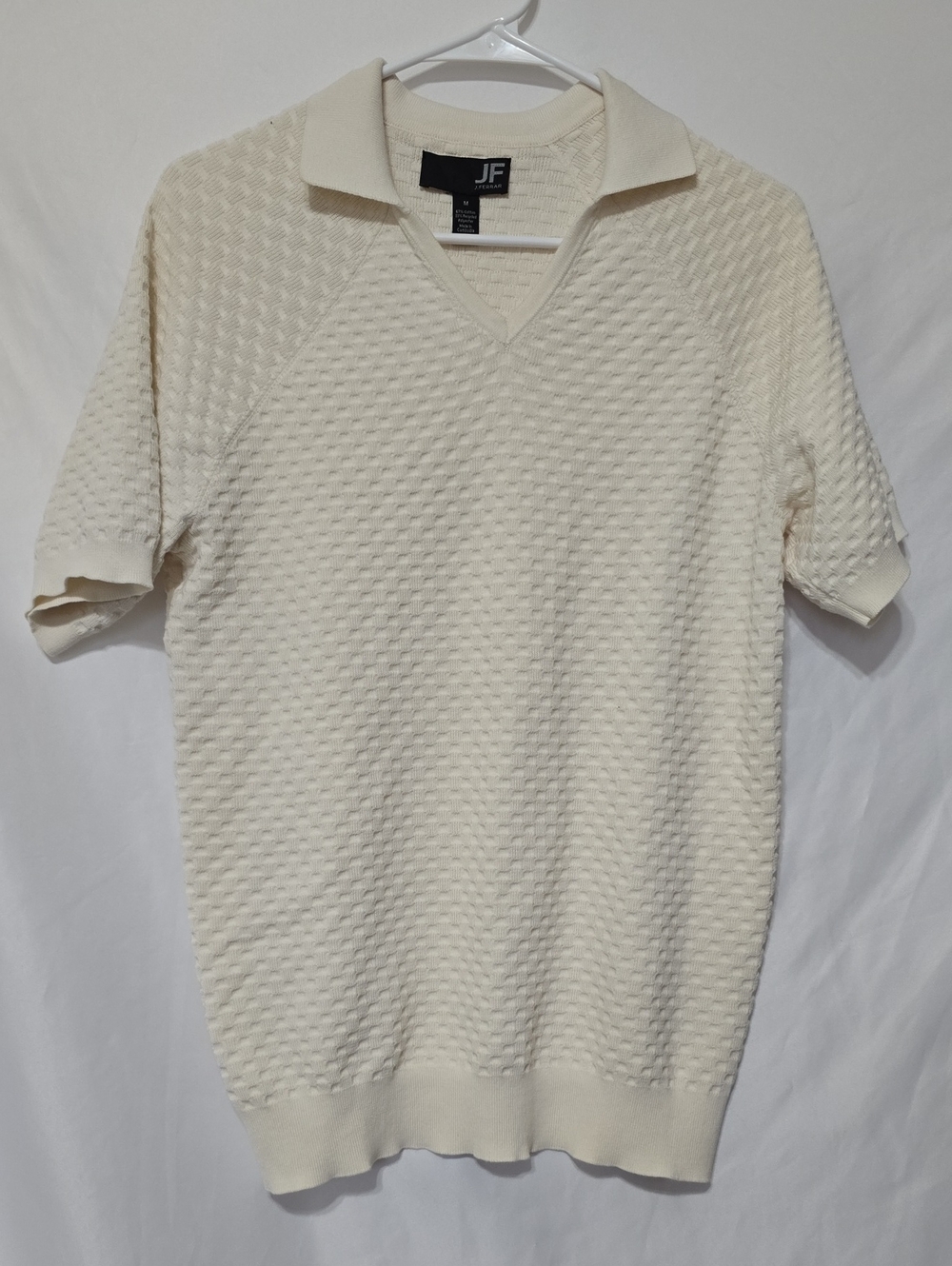 J. Ferrar Mens Cream Textured Knit Johnny Collar Sweater Polo Shirt Size M